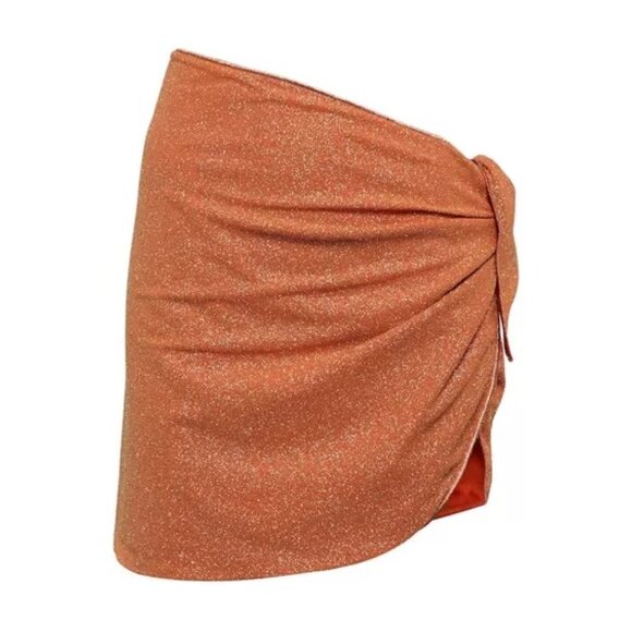Oseree Orange Shine Wrap Miniskirt Cover Up OSÉREE - Picture 3 of 8